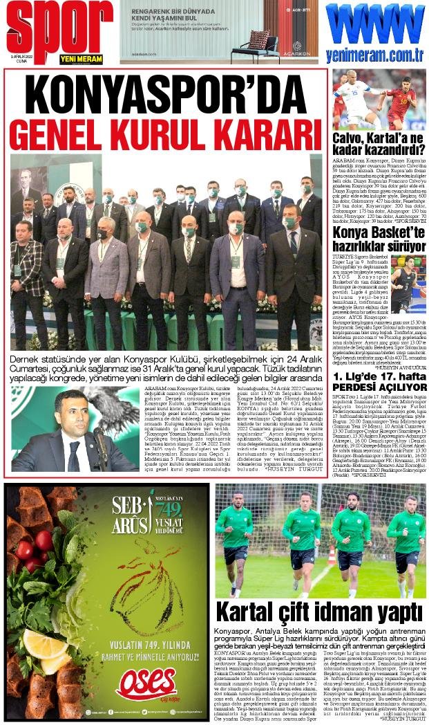 9 Aralık 2022 Yeni Meram Gazetesi
