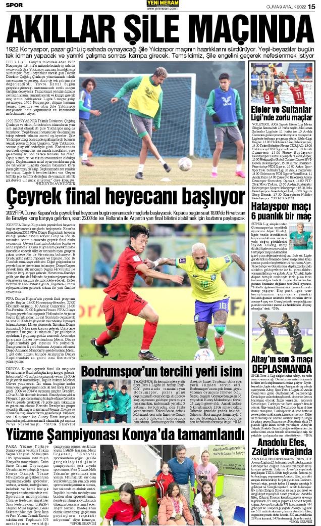 9 Aralık 2022 Yeni Meram Gazetesi
