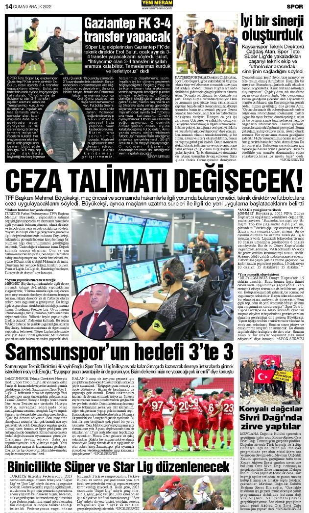 9 Aralık 2022 Yeni Meram Gazetesi
