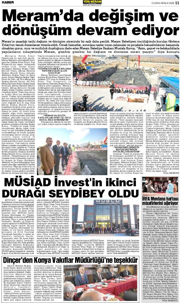 9 Aralık 2022 Yeni Meram Gazetesi
