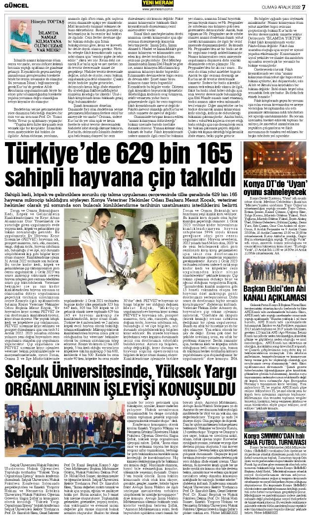 9 Aralık 2022 Yeni Meram Gazetesi
