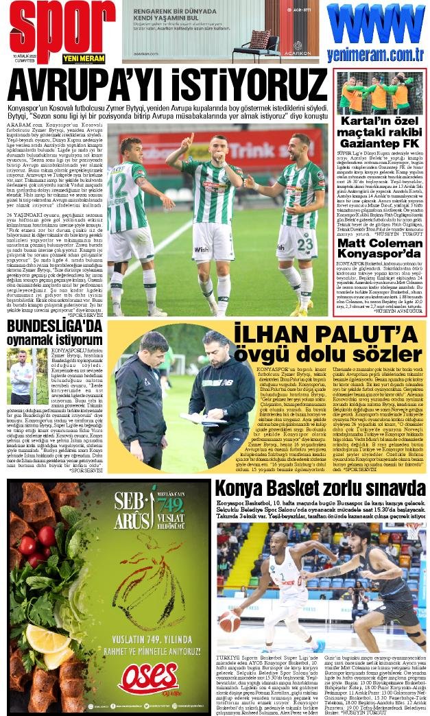 10 Aralık 2022 Yeni Meram Gazetesi