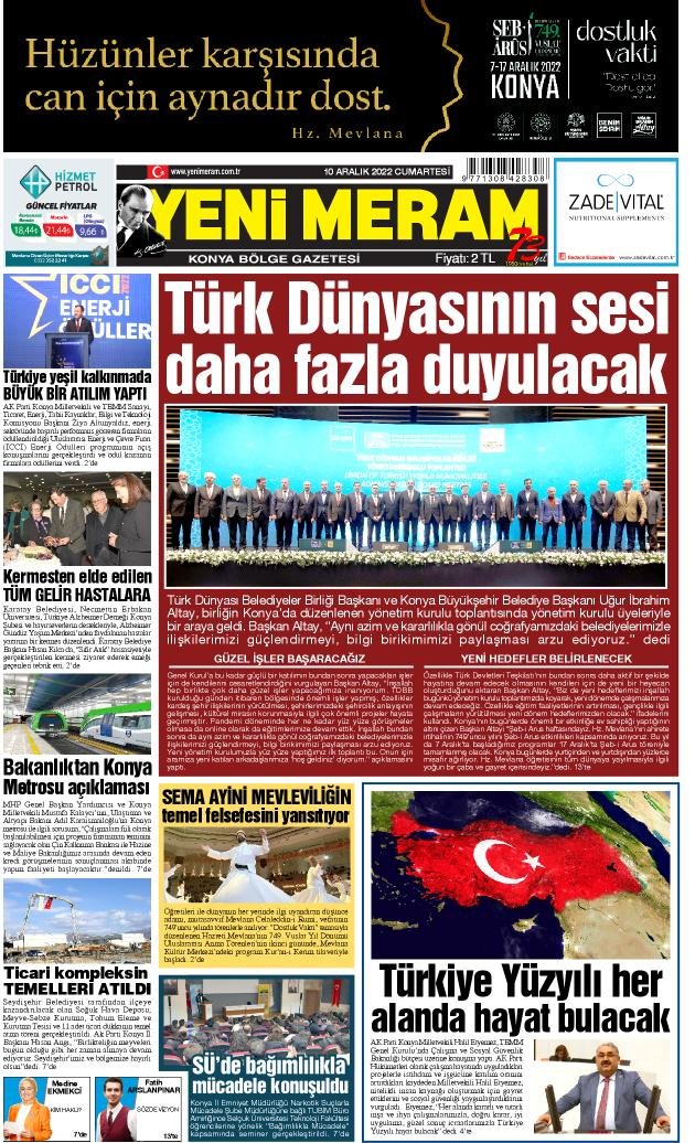 10 Aralık 2022 Yeni Meram Gazetesi