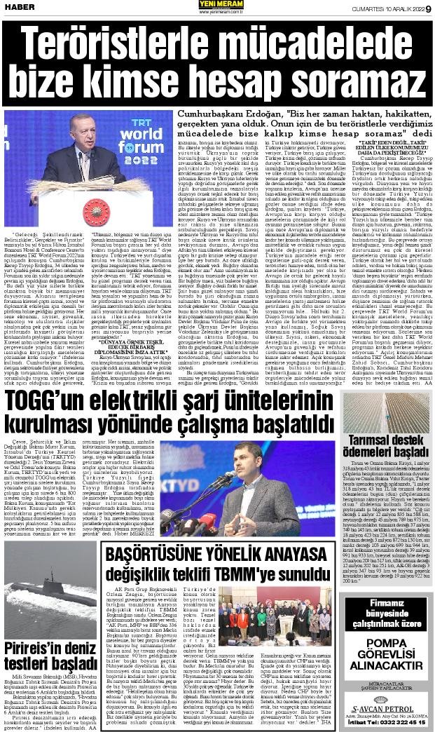 10 Aralık 2022 Yeni Meram Gazetesi