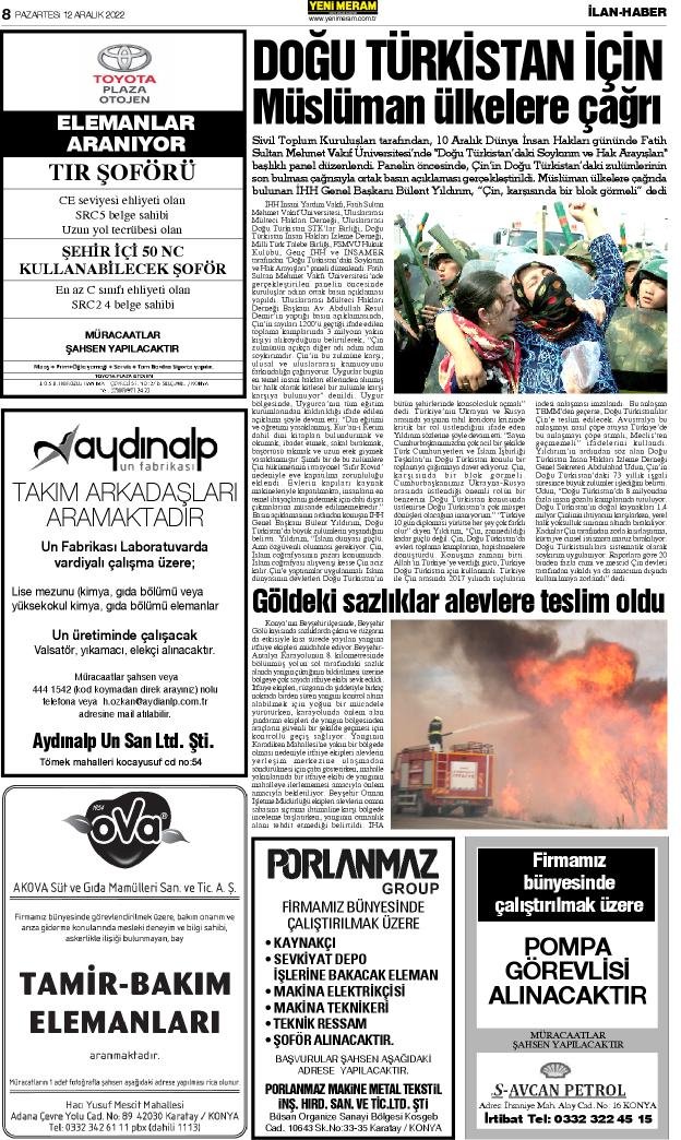 12 Aralık 2022 Yeni Meram Gazetesi
