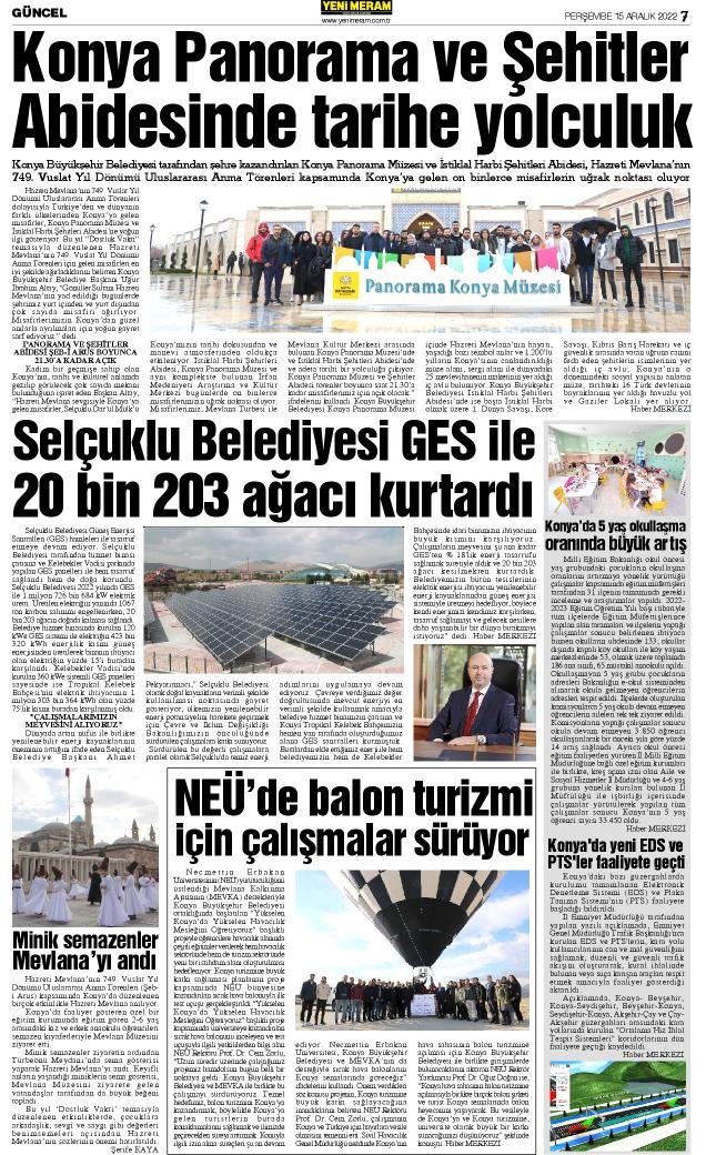 15 Aralık 2022 Yeni Meram Gazetesi
