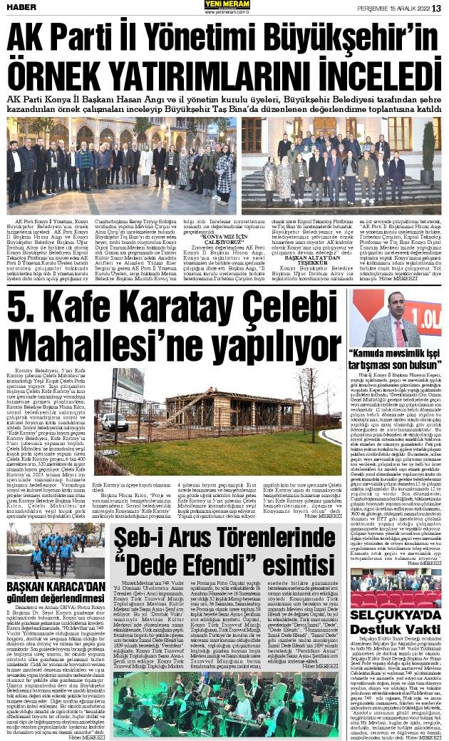 15 Aralık 2022 Yeni Meram Gazetesi
