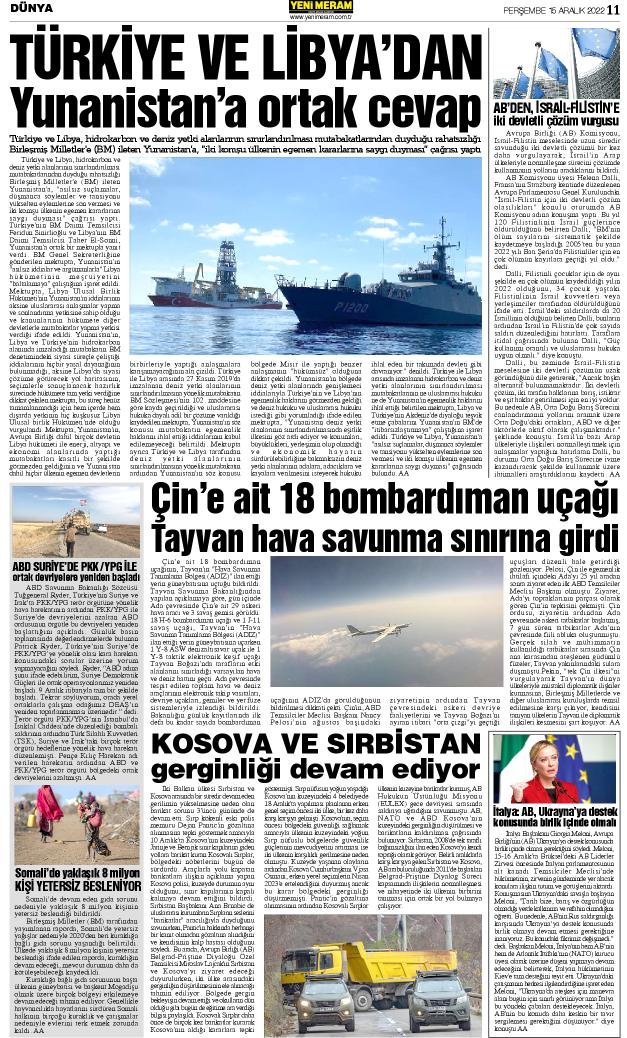 15 Aralık 2022 Yeni Meram Gazetesi
