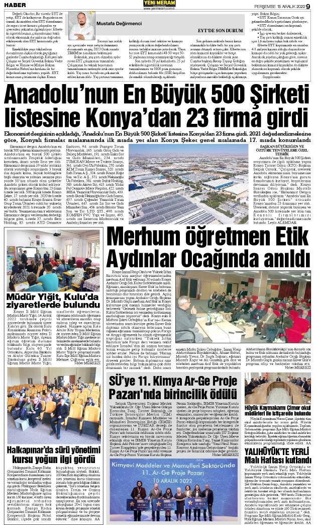 15 Aralık 2022 Yeni Meram Gazetesi
