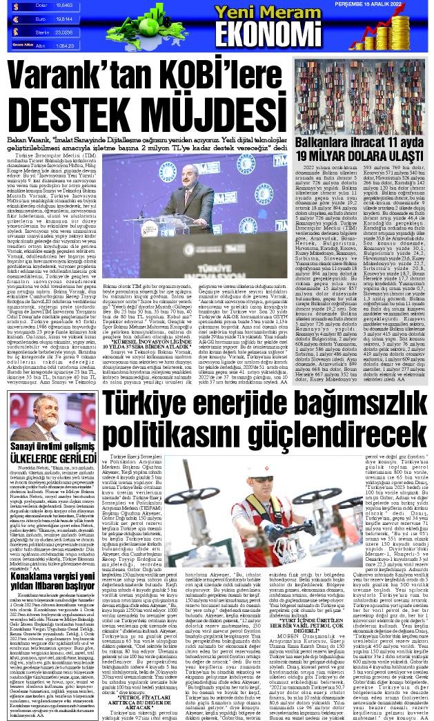 15 Aralık 2022 Yeni Meram Gazetesi
