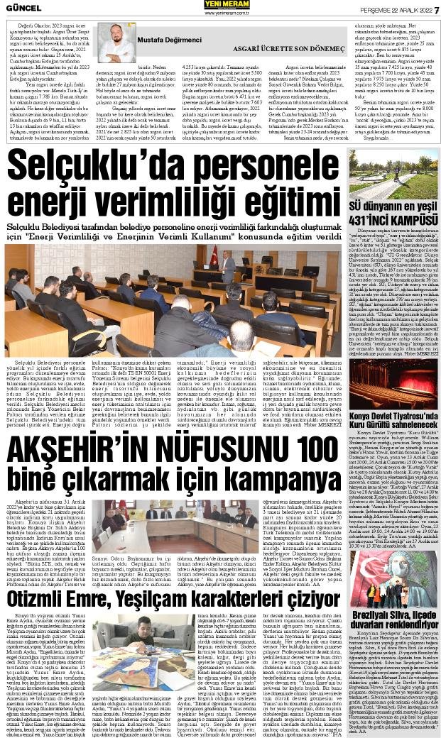 22 Aralık 2022 Yeni Meram Gazetesi
