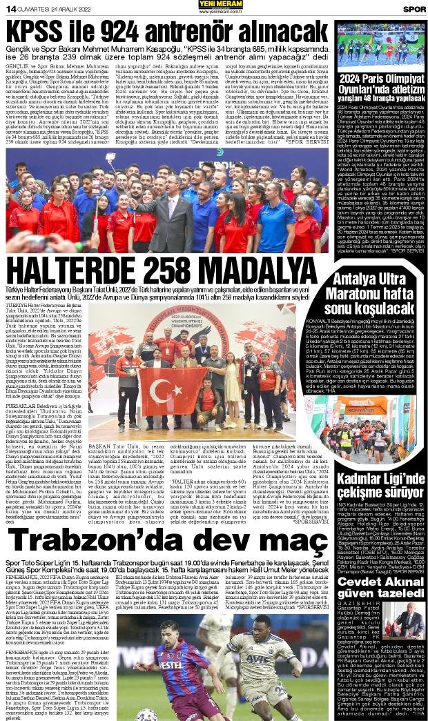 24 Aralık 2022 Yeni Meram Gazetesi