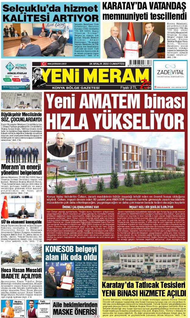 24 Aralık 2022 Yeni Meram Gazetesi