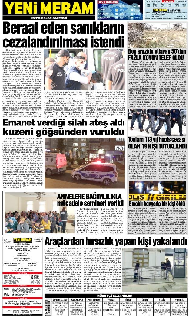 24 Aralık 2022 Yeni Meram Gazetesi