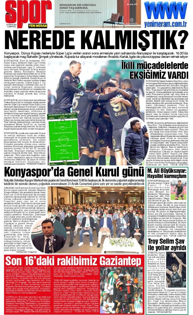 24 Aralık 2022 Yeni Meram Gazetesi