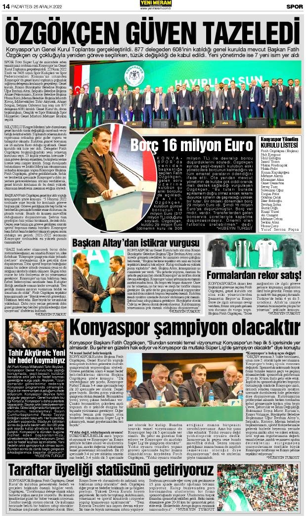 26 Aralık 2022 Yeni Meram Gazetesi
