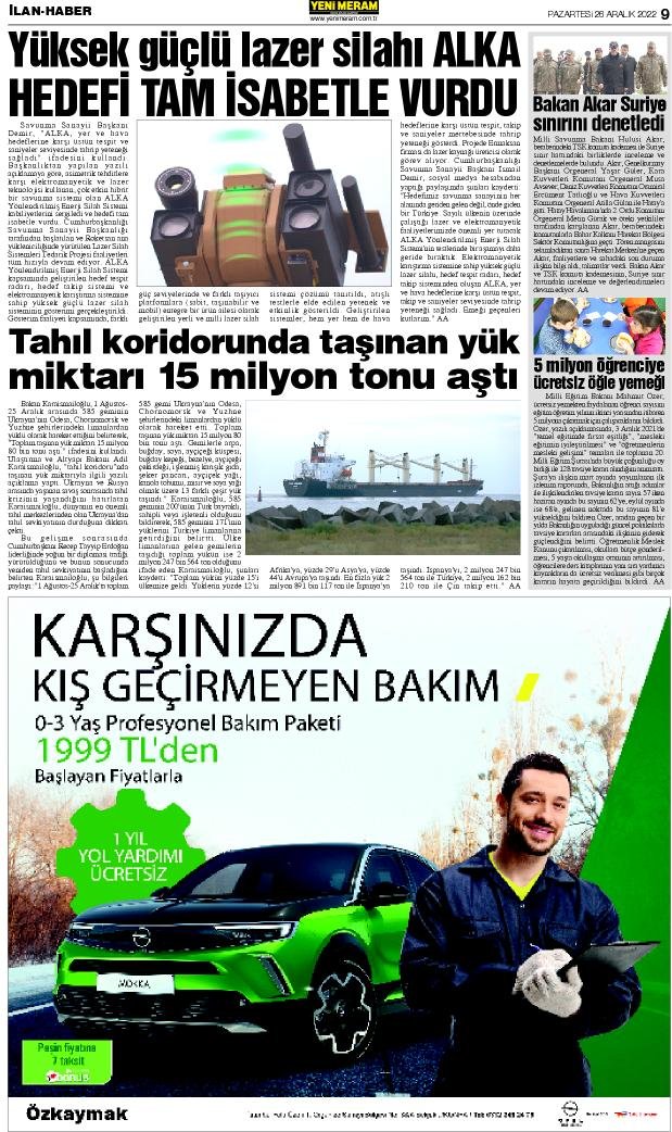 26 Aralık 2022 Yeni Meram Gazetesi
