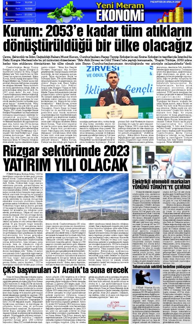 26 Aralık 2022 Yeni Meram Gazetesi
