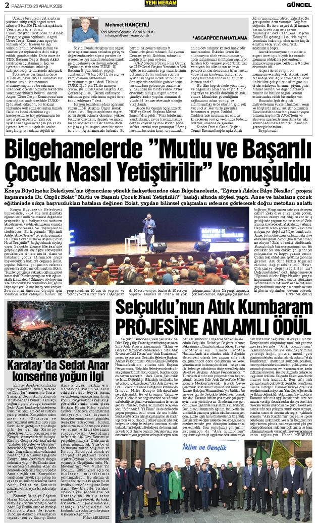 26 Aralık 2022 Yeni Meram Gazetesi
