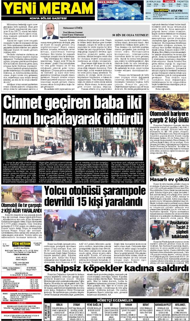 26 Aralık 2022 Yeni Meram Gazetesi
