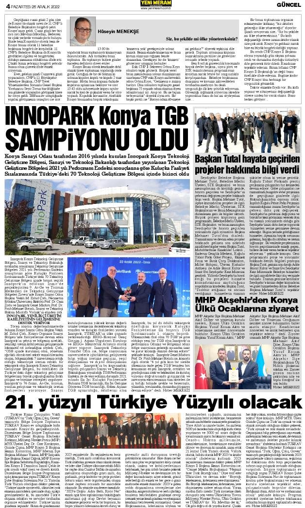 26 Aralık 2022 Yeni Meram Gazetesi
