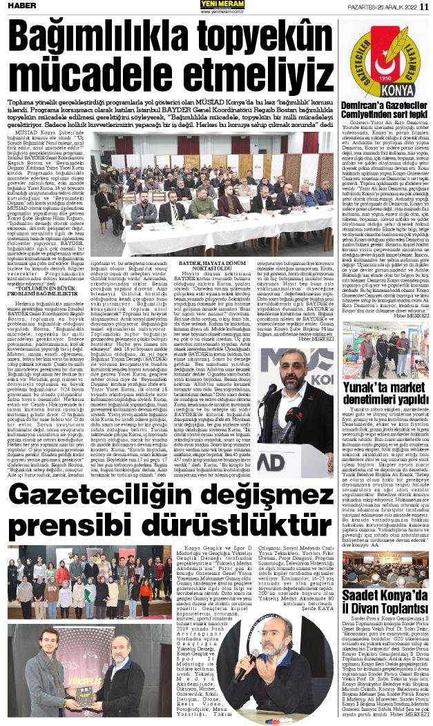 26 Aralık 2022 Yeni Meram Gazetesi
