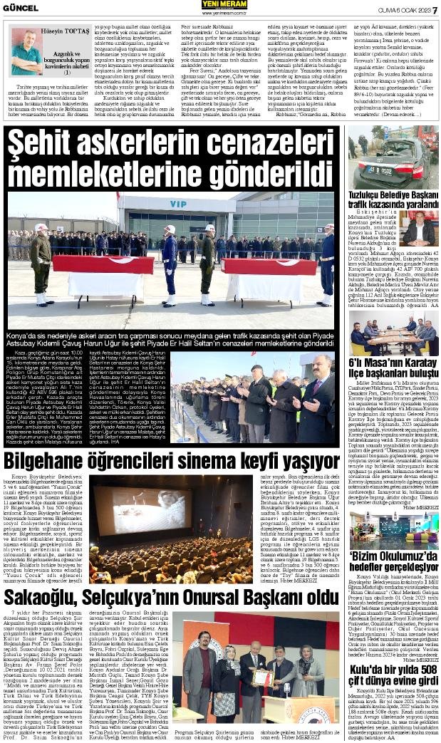 6 Ocak 2023 Yeni Meram Gazetesi
