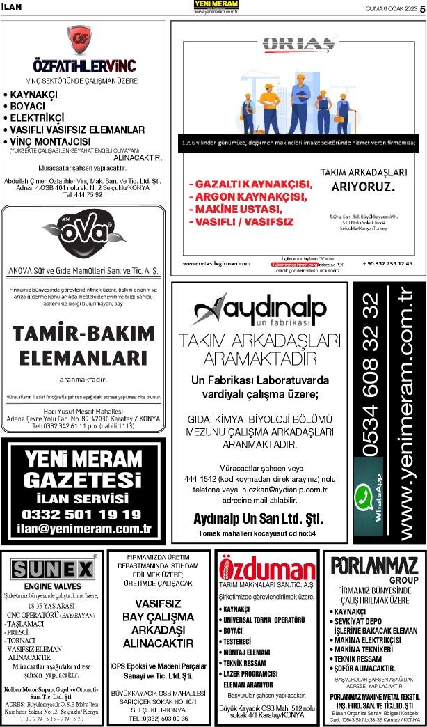 6 Ocak 2023 Yeni Meram Gazetesi
