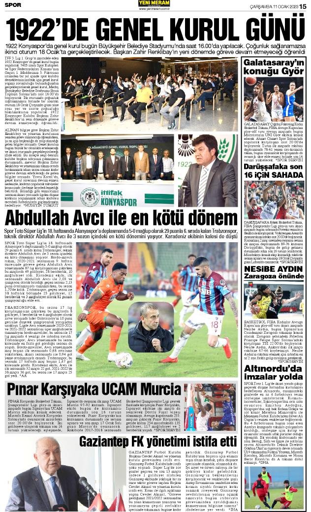 11 Ocak 2023 Yeni Meram Gazetesi
