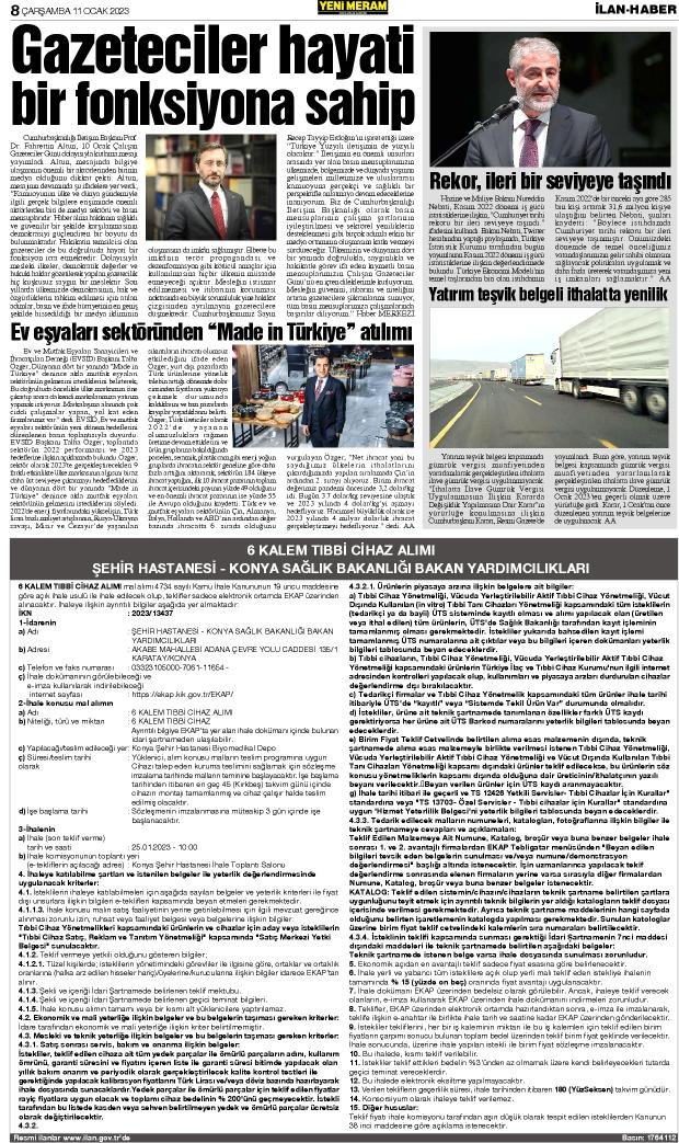 11 Ocak 2023 Yeni Meram Gazetesi
