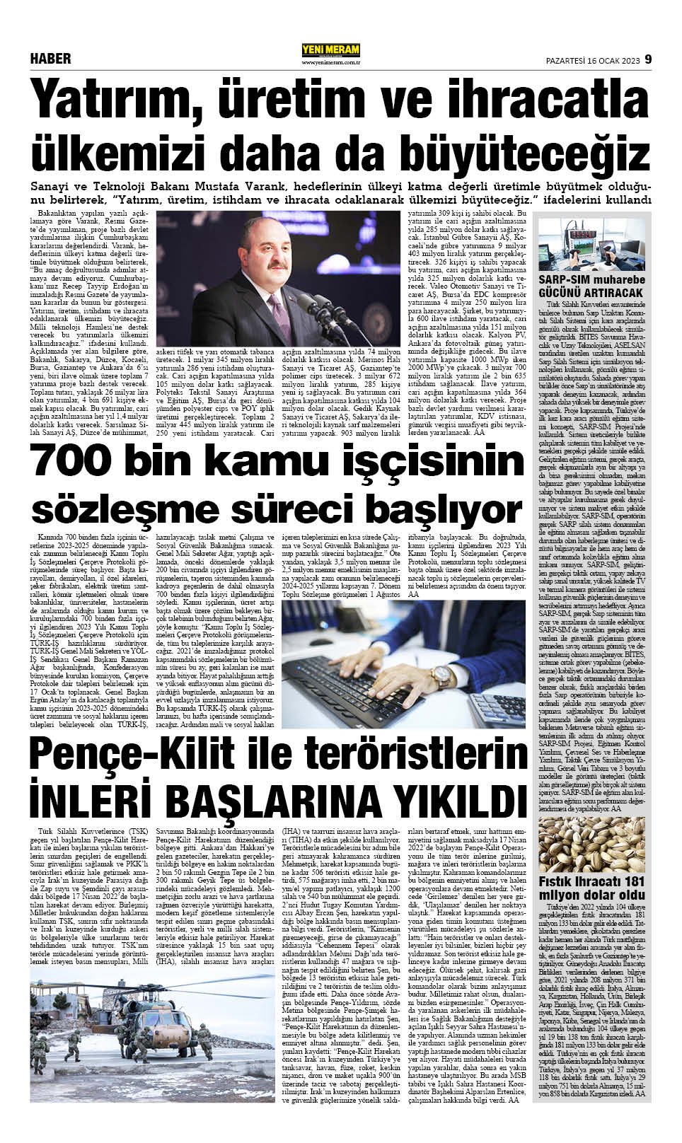 16 Ocak 2023 Yeni Meram Gazetesi
