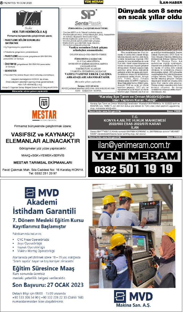 16 Ocak 2023 Yeni Meram Gazetesi
