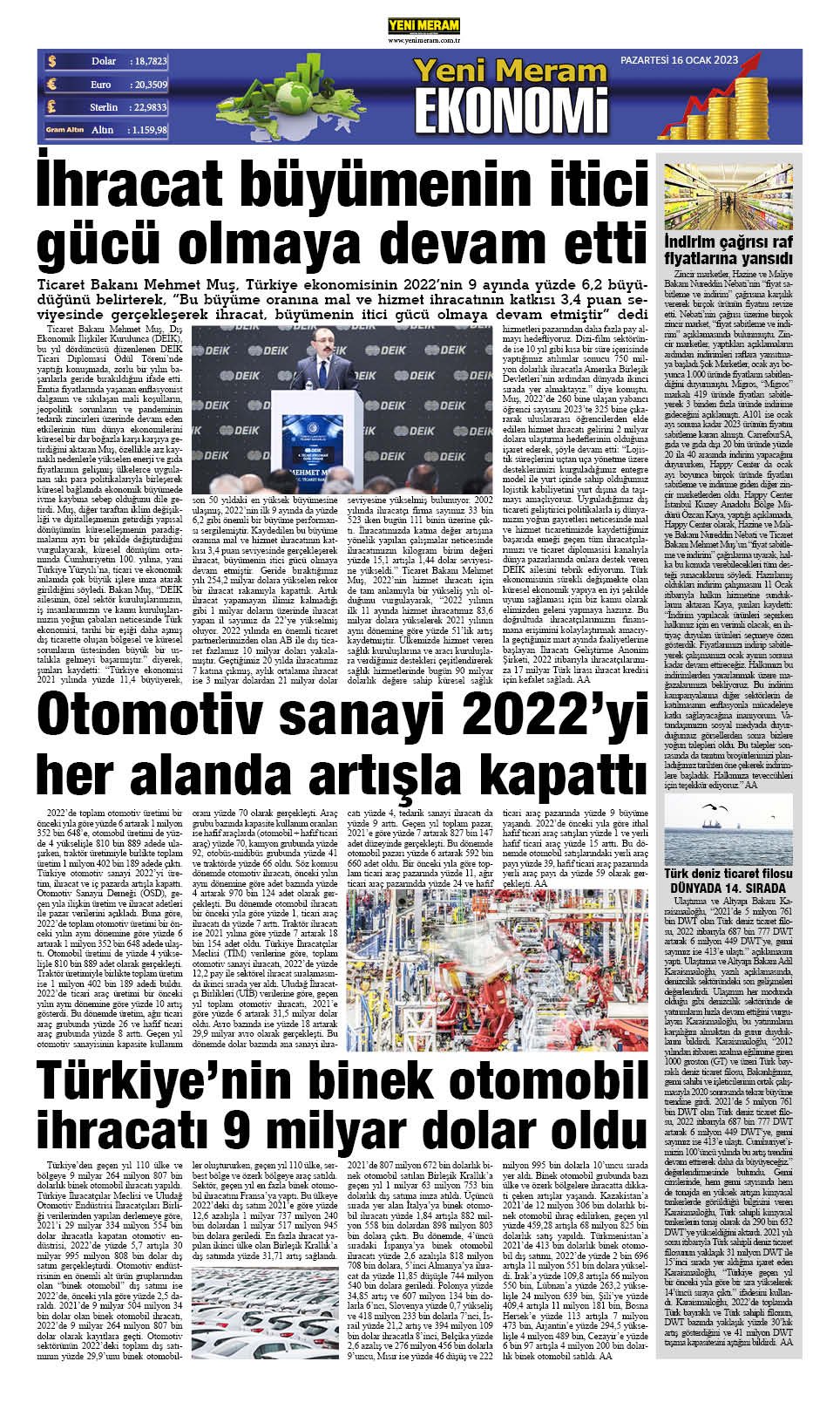 16 Ocak 2023 Yeni Meram Gazetesi
