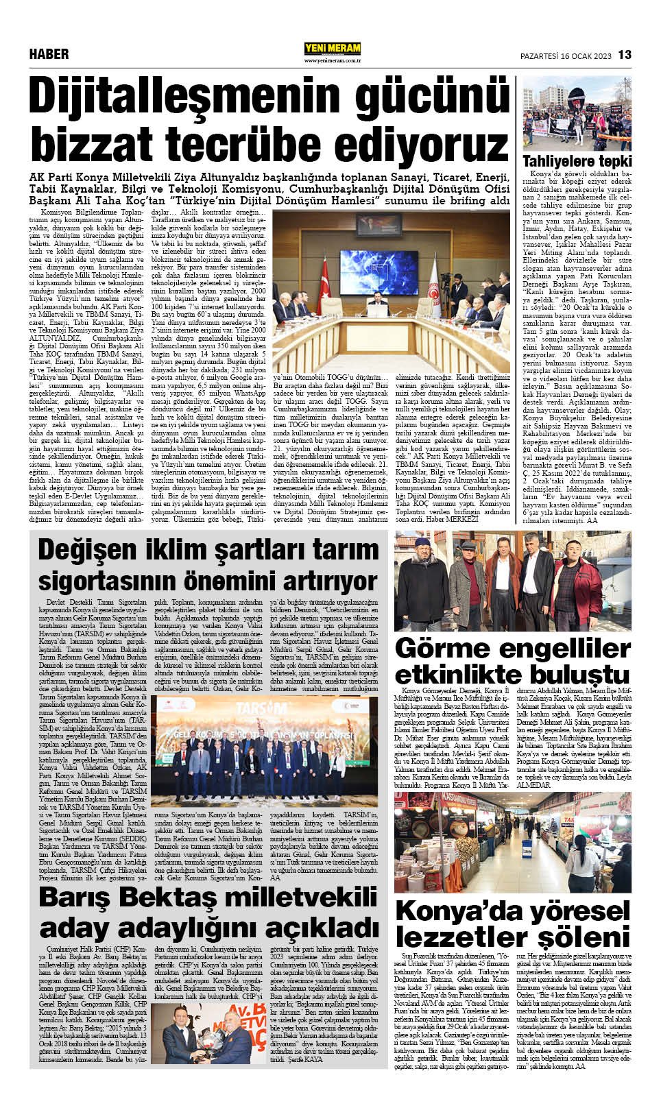 16 Ocak 2023 Yeni Meram Gazetesi
