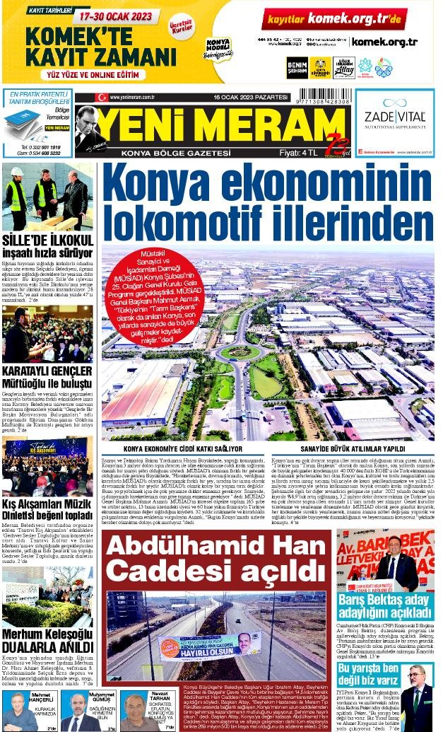 16 Ocak 2023 Yeni Meram Gazetesi
