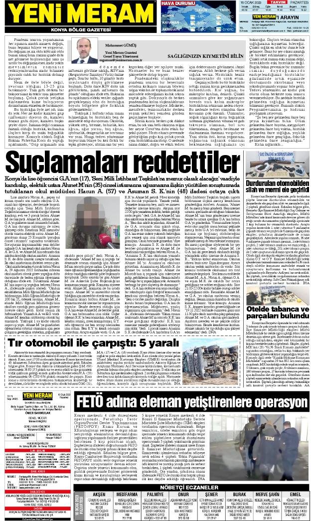 16 Ocak 2023 Yeni Meram Gazetesi
