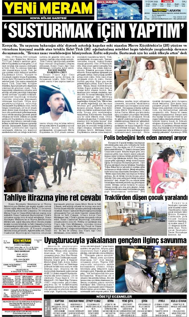 17 Ocak 2023 Yeni Meram Gazetesi
