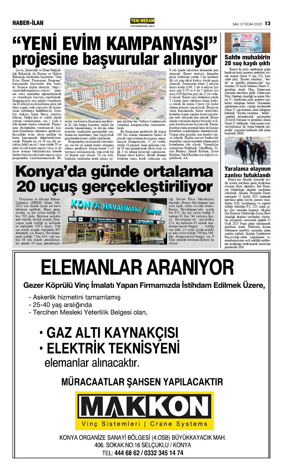 17 Ocak 2023 Yeni Meram Gazetesi
