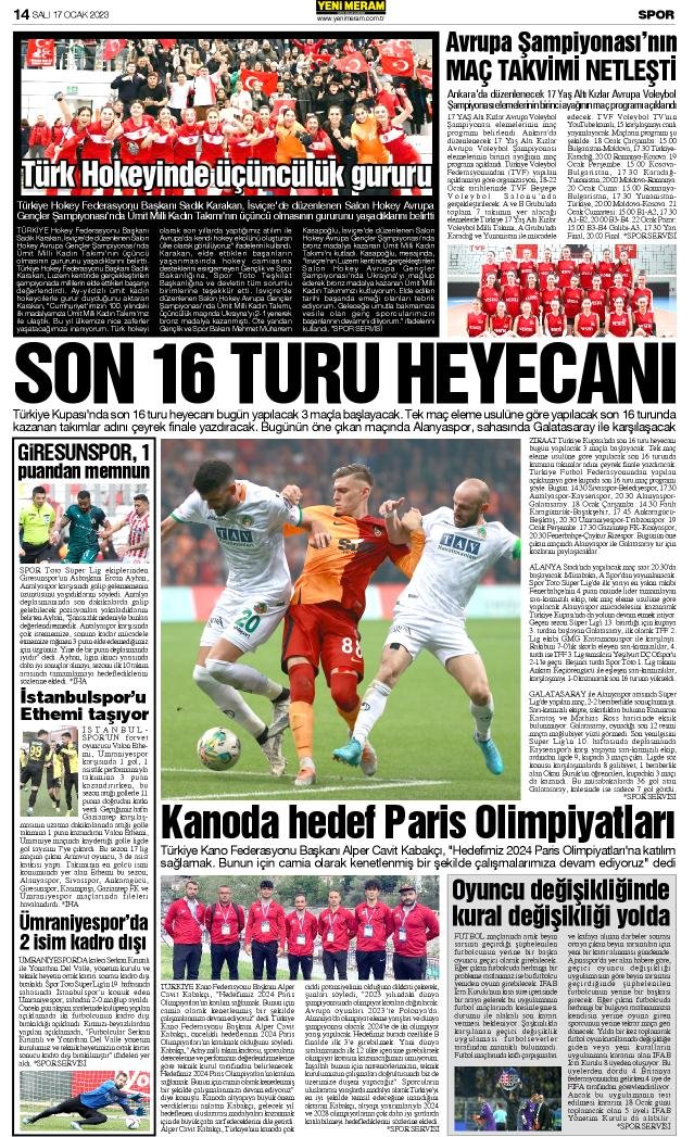 17 Ocak 2023 Yeni Meram Gazetesi
