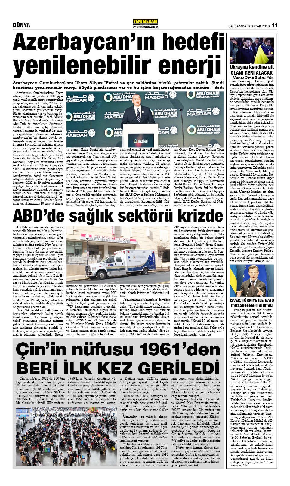 18 Ocak 2023 Yeni Meram Gazetesi
