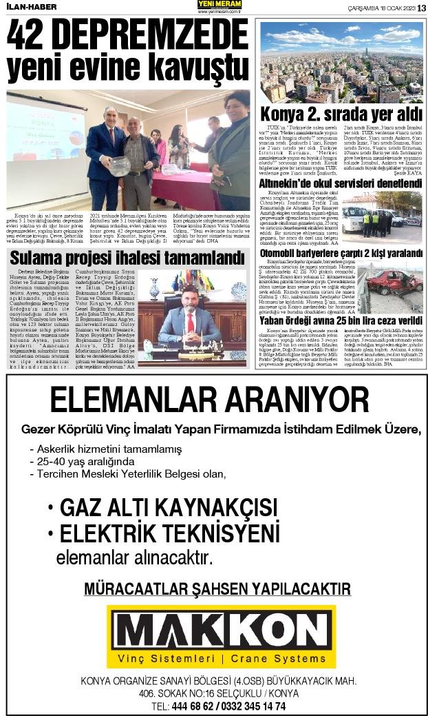 18 Ocak 2023 Yeni Meram Gazetesi
