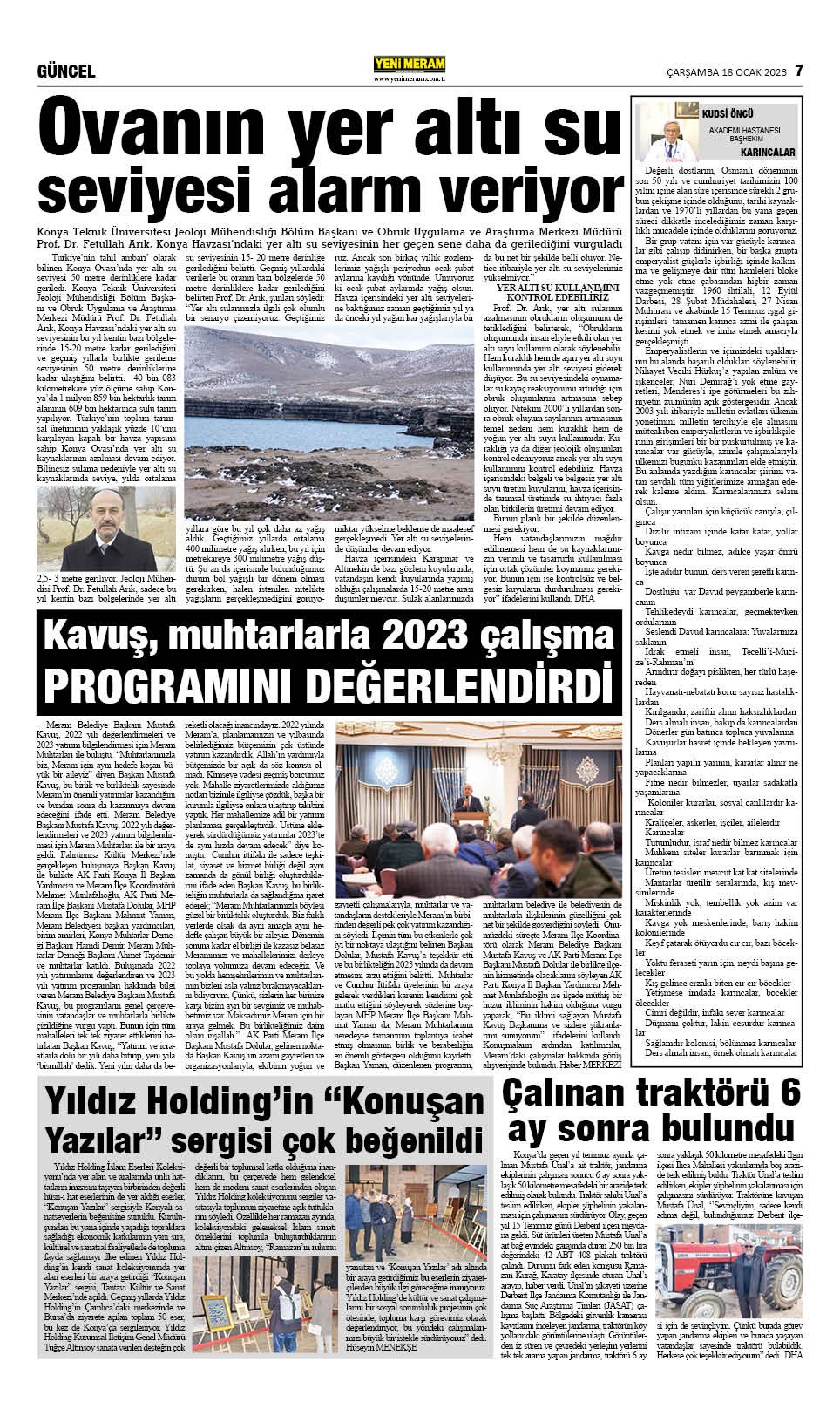 18 Ocak 2023 Yeni Meram Gazetesi
