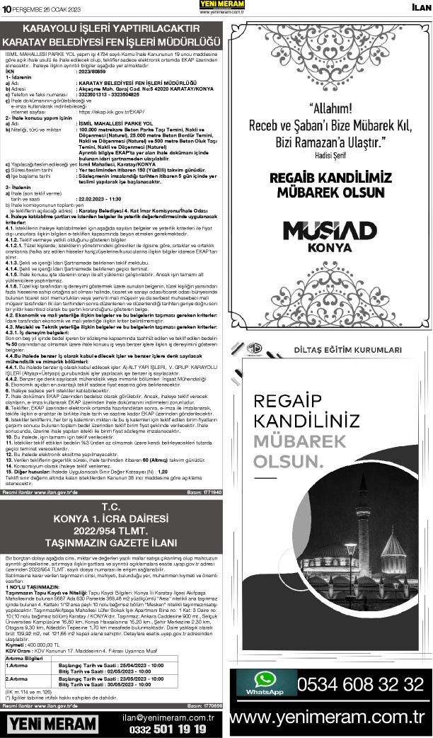 26 Ocak 2023 Yeni Meram Gazetesi
