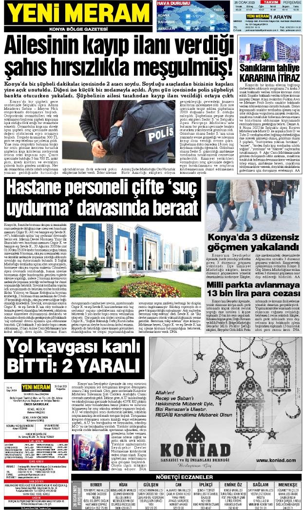 26 Ocak 2023 Yeni Meram Gazetesi
