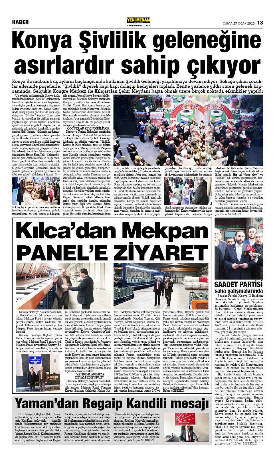 27 Ocak 2023 Yeni Meram Gazetesi
