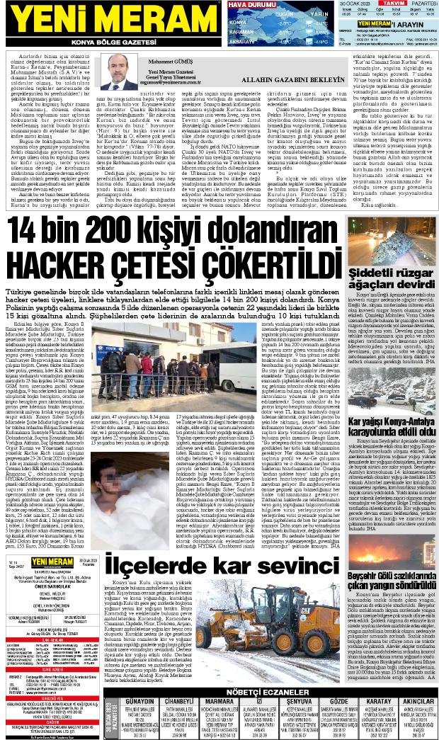 30 Ocak 2023 Yeni Meram Gazetesi
