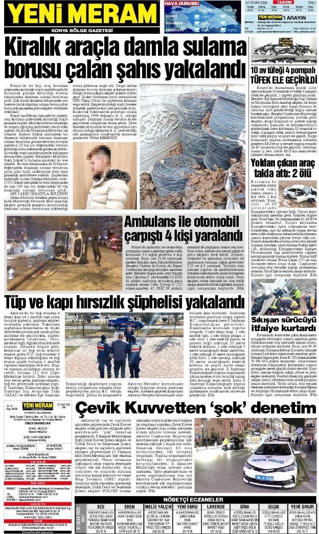 31 Ocak 2023 Yeni Meram Gazetesi
