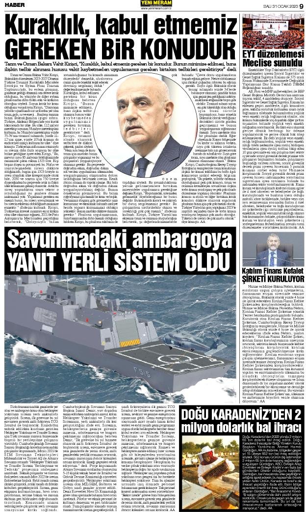 31 Ocak 2023 Yeni Meram Gazetesi
