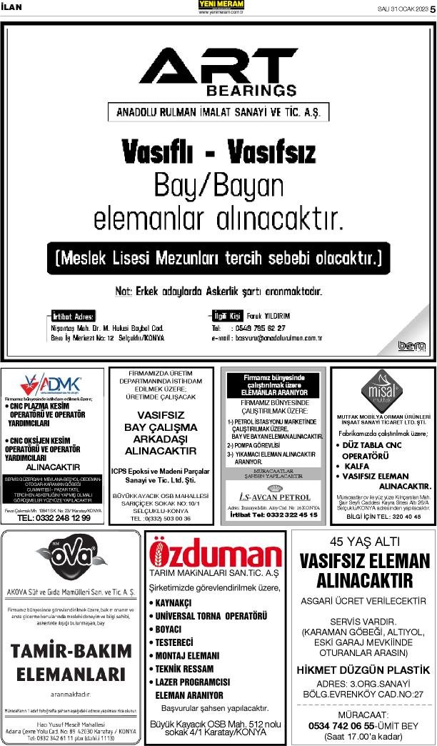 31 Ocak 2023 Yeni Meram Gazetesi
