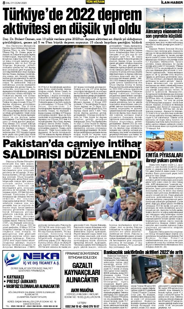 31 Ocak 2023 Yeni Meram Gazetesi
